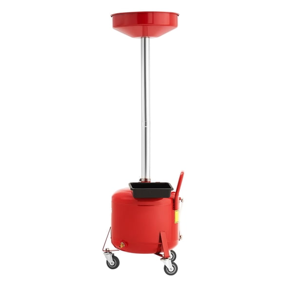 8 Gallon Waste Oil Drain Tank, Adjustable Funnel Height, convenient with Wheels & Tool Box, Red for Auto Repair