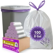 8 Gallon White Trash Bags with Lavender Scent, 100 Count, 6-8 Gallon Cans, Odor Control & Tear Resistant for Kitchen, Bathroom, Office Waste