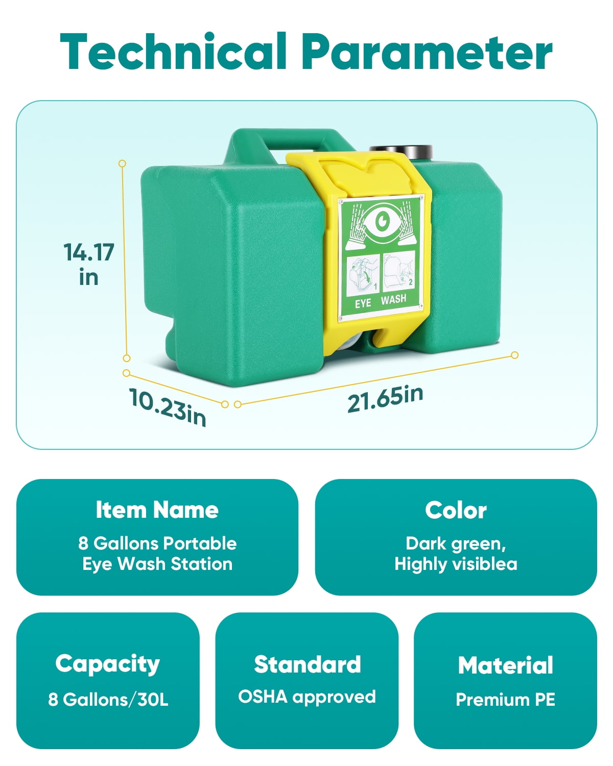 8 Gallons Portable Eye Wash Station Wall Mounted GravityFlow Indoors