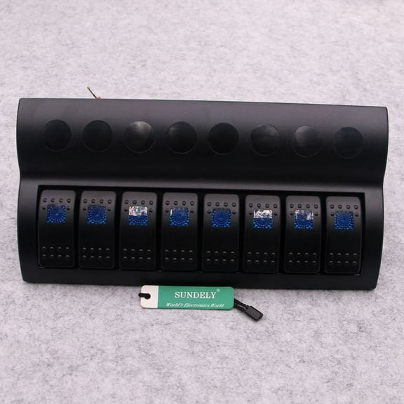 8 Gang BLUE LED Marine Boat Waterproof Rocker Switch Panel Circuit Breaker 12V