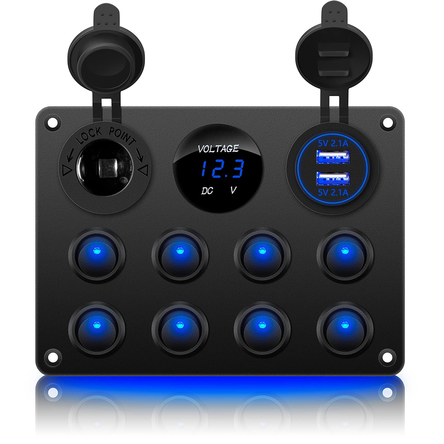 8 Gang Rocker Switch Panel 12V 24V DC Socket with LED Digital Voltmeter ...