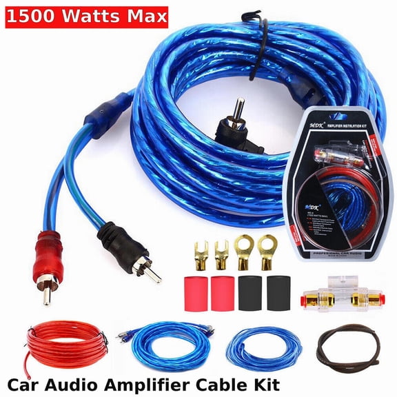 8 Gauge 1500W Car Audio Amplifier Wiring Kit, Complete 9PCS Oxygen Free Copper Subwoofer Install Cable Set with RCA Cable & 60A Fuse Holder for Car Stereo Subwoofer