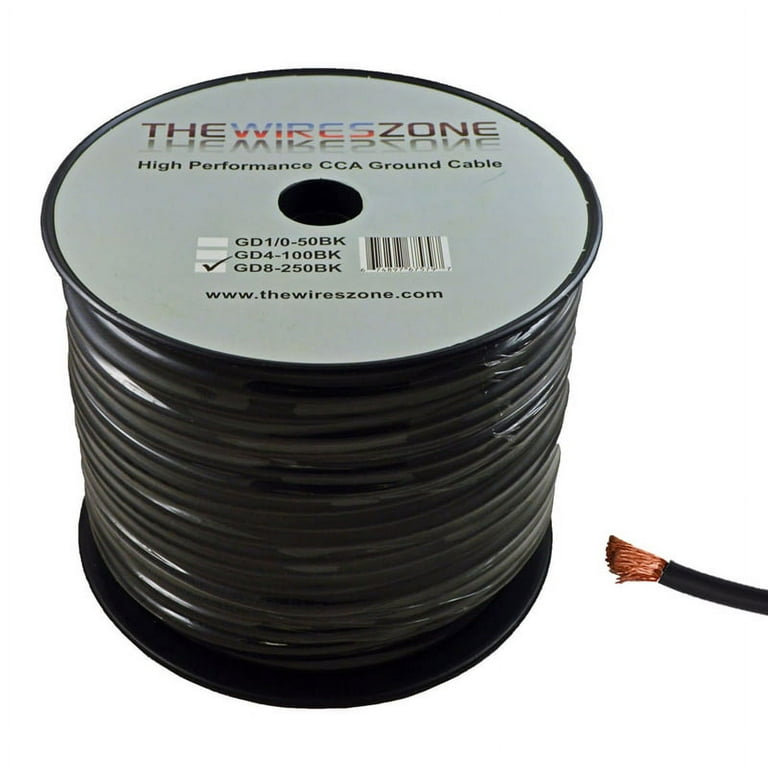 8 Gauge 250 Feet High Performance Flexi Amp Power/Ground Cable 8 AWG Wire  Black
