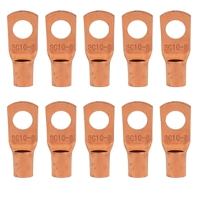 8 Gauge AWG Non-Insulated Pure Copper Lugs Ring Terminals Connectors 1/4" Inch Ring Size 10 Pack