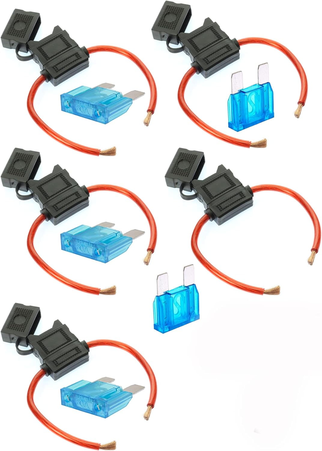 8 Gauge Inline Fuse Holder Fuseholder with Cover & 60 Amp Fuse (5 Pack