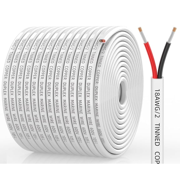 8 Gauge Marine Wire, 8/2 Duplex Marine Grade Cable, IP68 Waterproof/Oxygen-Free Tinned Copper Stranded PVC 8 AWG Wire for Boat, Automotive, RV, Solar, LED Strips (100FT)