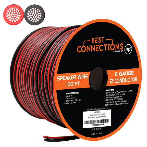 8 Gauge Speaker Wire 100' ft Red/Black Car Audio Home Subwoofer Amplifier Cable