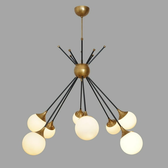 8 Globe Stilnovo Style Brass Cluster Chandelier Sputnik Fixture