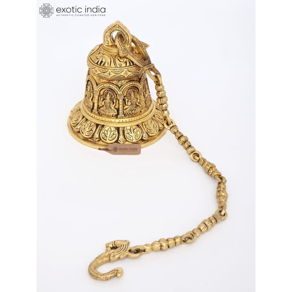 8" Goddess Lakshmi Temple Bell in Brass