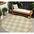 thumbnail image 1 of 8' Gold And Beige Round Plaid Washable Indoor Outdoor Area Rug, 1 of 5