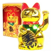 8" Golden Japanese Maneki Neko Beckoning Solar Money Good Fortune Waiving Lucky Cat Japanese Maneki Neko Fortune Cat GOLD Beckoning Fortune Happy Maneki Neko Home Decor