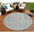 thumbnail image 1 of HomeRoots 601484 8 ft. Gray, Blue & Beige Round Plaid Washable Indoor & Outdoor Area Rug, 1 of 5