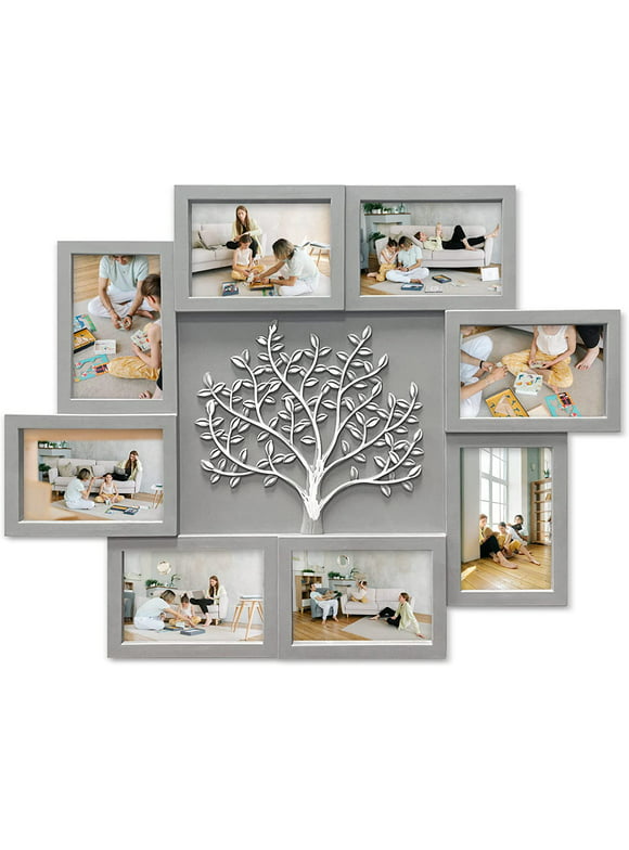 8 Gray Picture Collage Frames for Wall 4x6 Photo Frame Collage with Tree Decor Collage Picture Frames