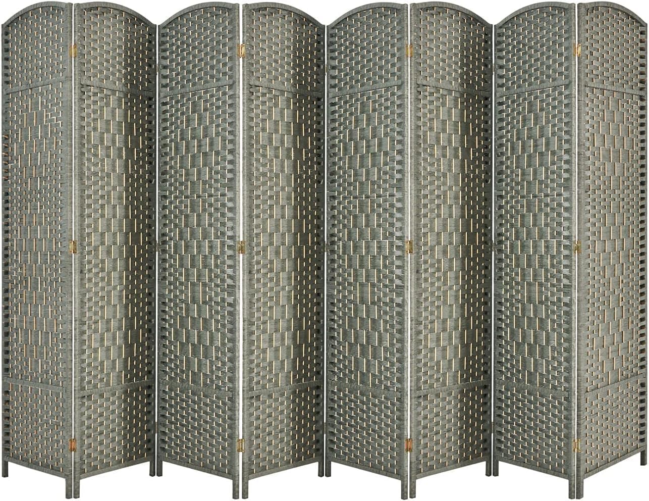 8 Gray Room Divider, 5.7 Foot Wooden Fiber Handmade Rattan Partition
