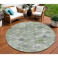 thumbnail image 1 of HomeRoots 603259 8 ft. Green & Purple Round Geometric Washable Indoor & Outdoor Area Rug, 1 of 5