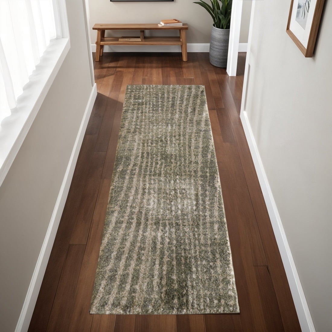 8' Green And Tan Abstract Runner Rug - Walmart.com