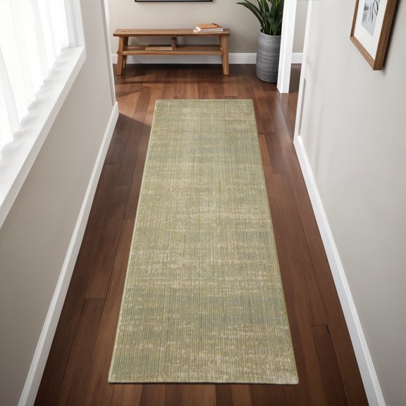 HomeRoots 617151 8 ft. Green & Tan Runner Rug
