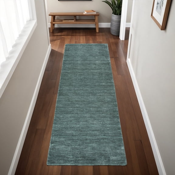HomeRoots 617124 8 ft. Green & White Hand Woven Runner Rug