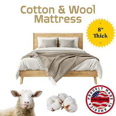 8" Green Cotton & Wool Mattress - Full - Pike's Brand - Natural Products Flippable Double Sided - FIRM