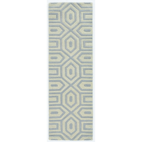 8' Grey Hand Tufted Geometric Indoor Runner Rug