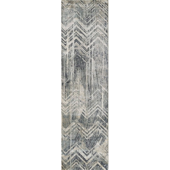 8' Grey Machine Woven Distressed Chevron Indoor Runner Rug