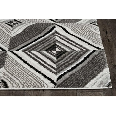 8' Grey Mocha Machine Woven Geometric Illusion Indoor Runner Rug