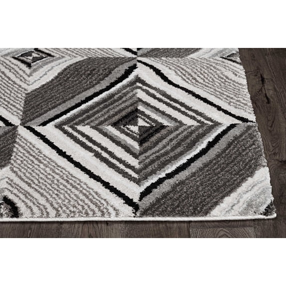 8' Grey Mocha Machine Woven Geometric Illusion Indoor Runner Rug