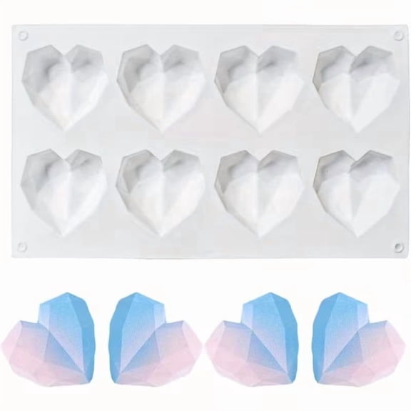 8-Grid Diamond Heart-Shaped Silicone Cake Molds for DIY Desserts | Versatile Baking Pan for Chocolates, Cupcakes, and More