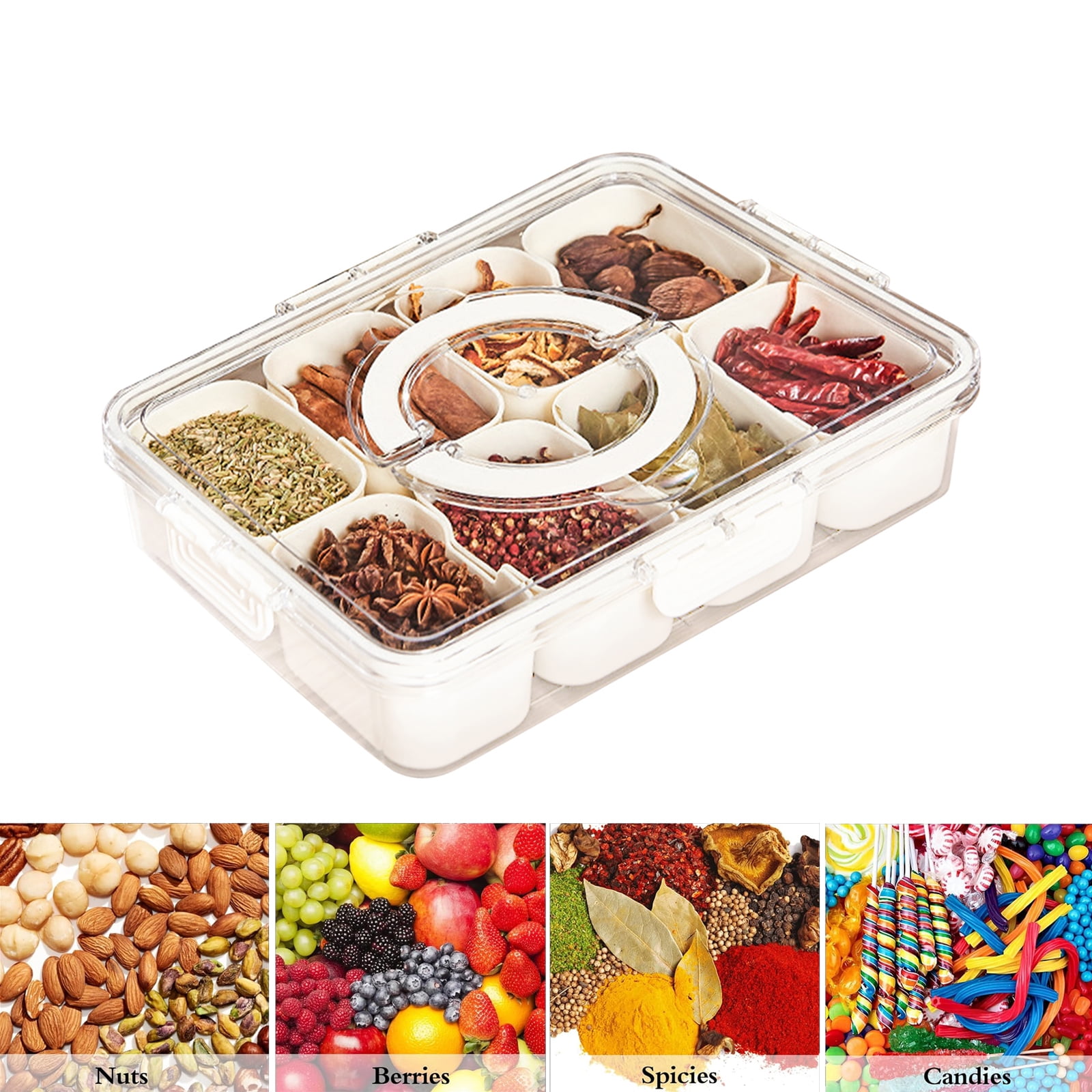 8Grid Divided Serving Tray with Lid and Handle, Portable Snack