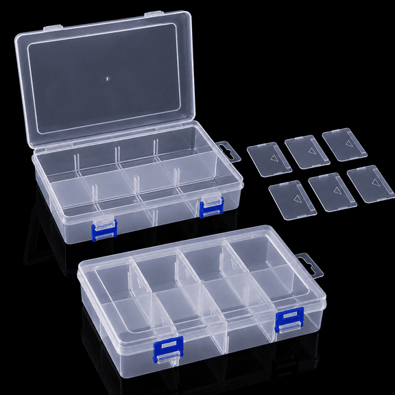 8 Grids Clear Plastic Organizer Storage Box with Adjustable Dividers