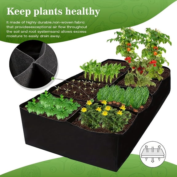 8 Grids Fabric Raised Garden Bed, Thickened Breathable Woven Planter, No Assembly Required, Portable Foldable Planting Bed for Vegetables, Flowers & Herbs, Balcony Yard Gardening