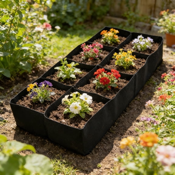 8 Grids Planting Bags 47.2In Square Vegetable Flower Grow Bags Tree Planting Containers For Large Scale Garden Planting Balcony Vegetable Growing Outdoor Gardening Plant Planter Bags