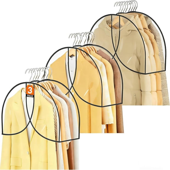 8" Gusseted Shoulder Cover Wide Garment Covers for Clothes Storage Clear Hanging Dustproof Protectors Suits Shirts Coats 3-Pack