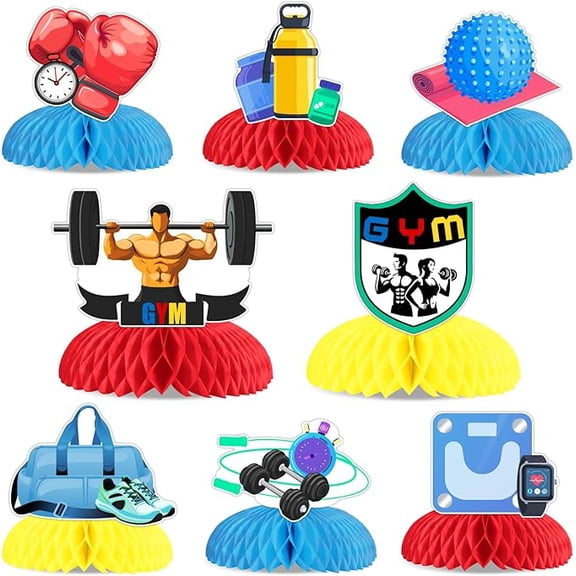 8 Gym Party Honeycomb Centerpieces Colorful, Sports Themed Weightlifting Birthday Table Centerpieces, Gym Table Decoration Supplies