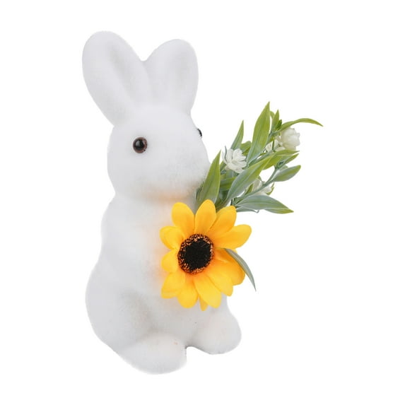 8"H Foam Rabbit Statue Bunny with Sunflowers Sculpture Outdoor Statues Indoor Decor Animal Ornament for Home Garden Lawn Yard Patio Balcony Gifts Birthday Easter Housewarming Christmas