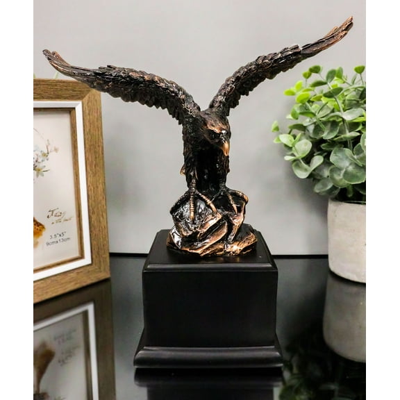 8" H King of The Skies Patriotic Bald Eagle Landing On Rock Figurine With Base
