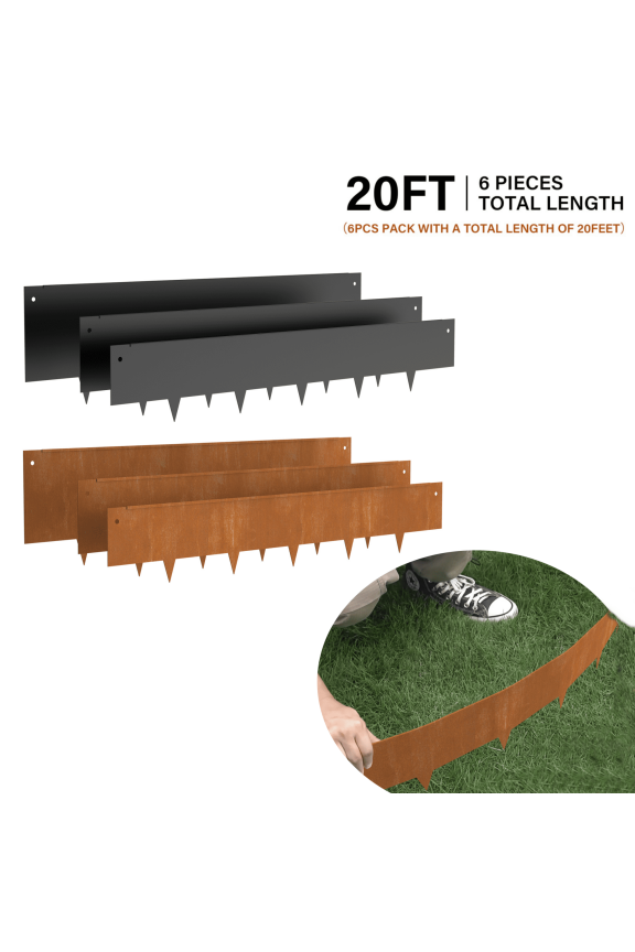 8"H x 40"L (6PCS) Corten Steel Landscape Edging, Black Bendable Strips, Hammer-in with No-Dig for Quick Weekend Project (Black)