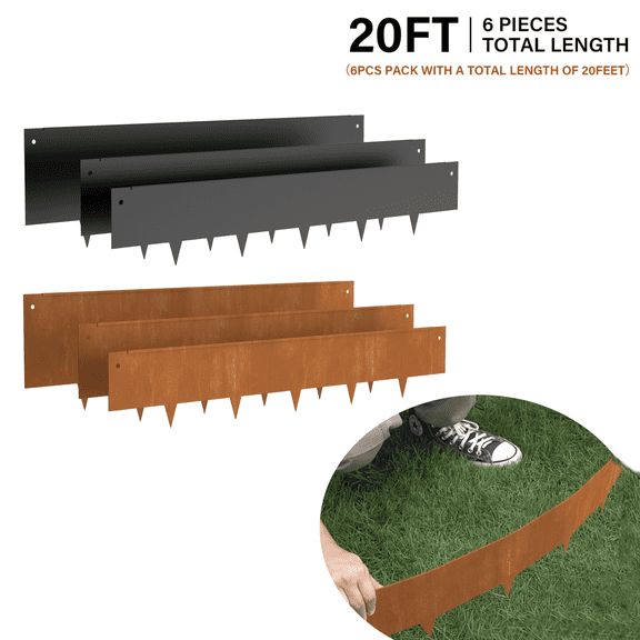 8"H x 40"L (6PCS) Corten Steel Landscape Edging, Black Bendable Strips, Hammer-in with No-Dig for Quick Weekend Project (Black)