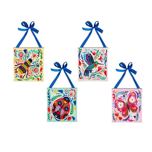 8" H x 8" L Mini Canvas with Ribbon, Folk Critters