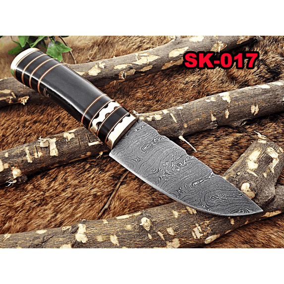 8" HAND FORGED DAMASCUS STEEL FULL TANG BLADE GUT HOOK SKINNING POCKET KNIFE (Black)