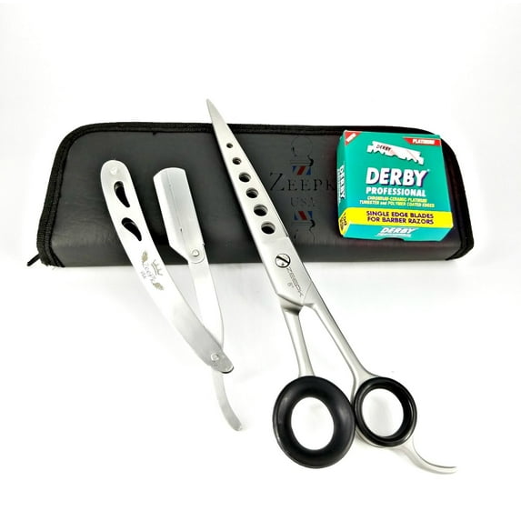 8" Hair Cutting Scissors Barber Shears ICE Tempered Barber Razor 100 Derby Zeepk