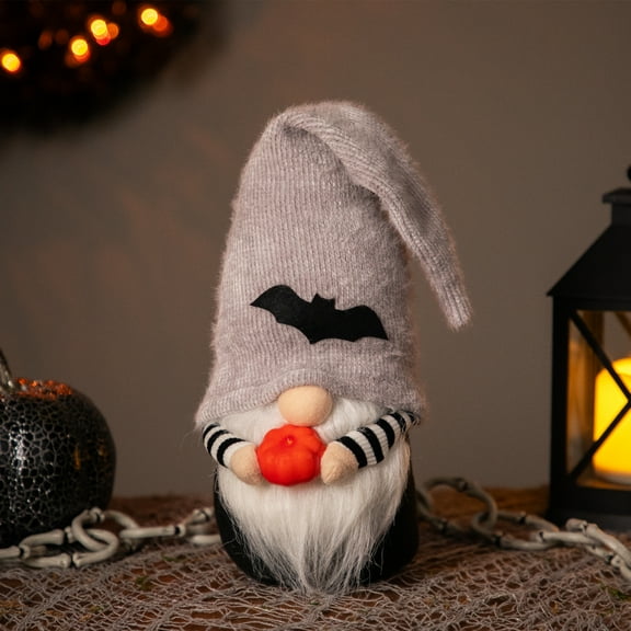 8" Halloween Bat Standing Gnome with Pumpkin
