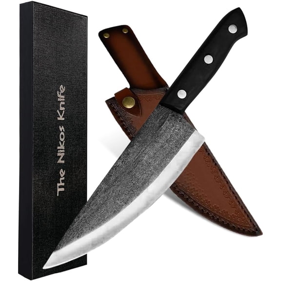 8 Hand-Forged High Carbon Steel Full Tang Kitchen Chef Knife With Wood Handle Razor Sharp Knife For Kitchen with Leather Sheath