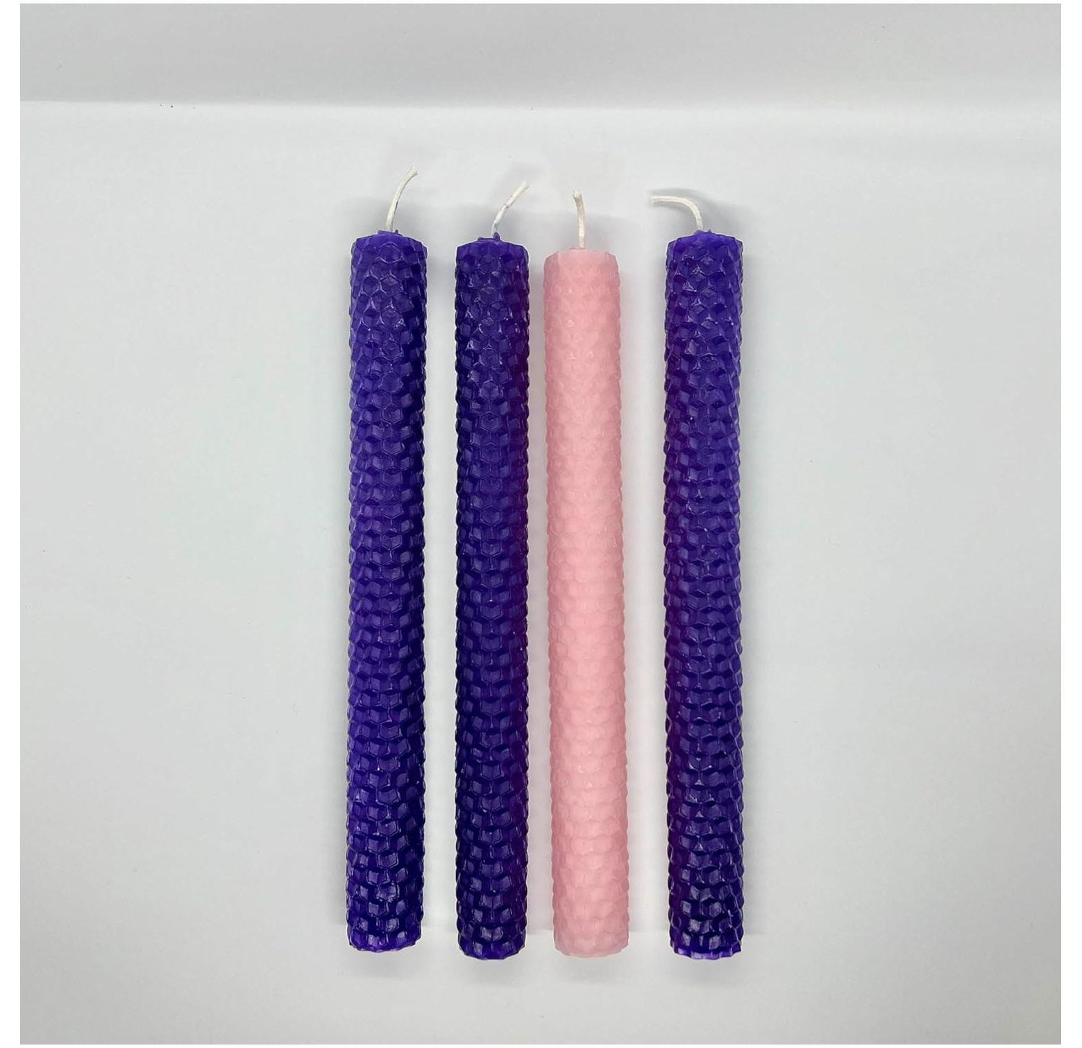 8" Hand Rolled Beeswax Advent Candles Set of 4 Beeswax