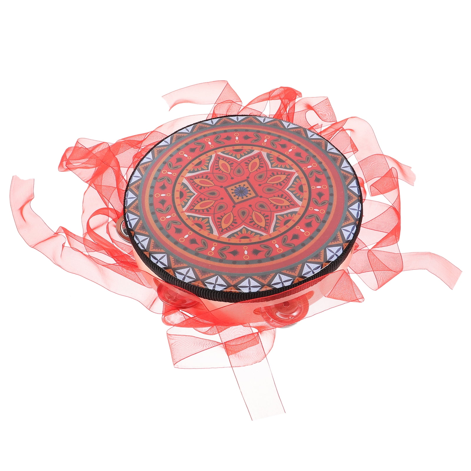 8" Handheld Tambourine with Ribbon Jingles Drum Bell for Dance Party Games