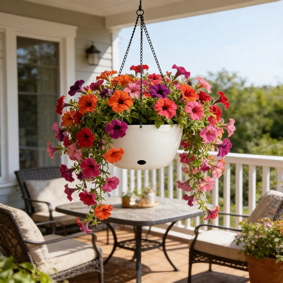 8" Hanging Planter Basket with Metal Chain, Self-Watering Flower Pot with Drainage Net & Protection, Indoor Outdoor Hanging Basket for Plants, Easy Care Side Watering Hole, 1PK