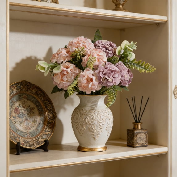 8 Head Artificial Hydrangea, 8 Heads Faux Hydrangea Artificial Flower Bouquet, Realistic Silk Floral Arrangement, Wedding Home Decor for Living Room Table Centerpiece and Party