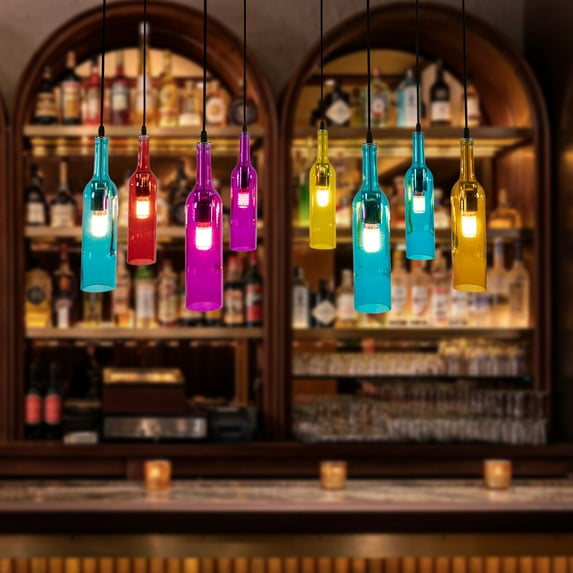 8-Head Glass Wine Bottle Chandelier Creative Pendant Lamp Industrial Ceiling Light Home Bar Fixtures