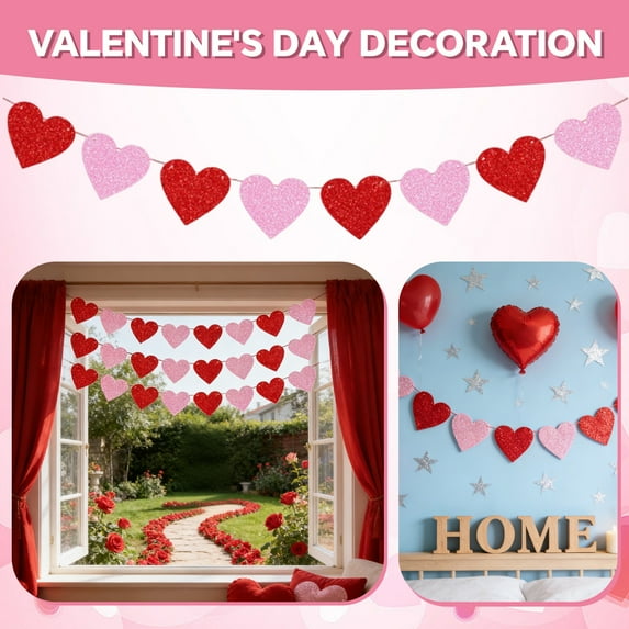 8 Heart Garland Red & - Valentines Day Decoration, Hanging Hearts, Valentines Day Banner, Hanging Valentines Garland, Valentine's Day Decorations