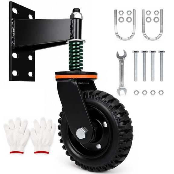 8'' Heavy Duty Gate Wheel, 600 lb Capacity Fence Gate Caster with 360° Rotation, Spring-Loaded Universal Wheel for Metal Tube Gates, Swing Gates, Farm Fences, Garden Entryways, Black